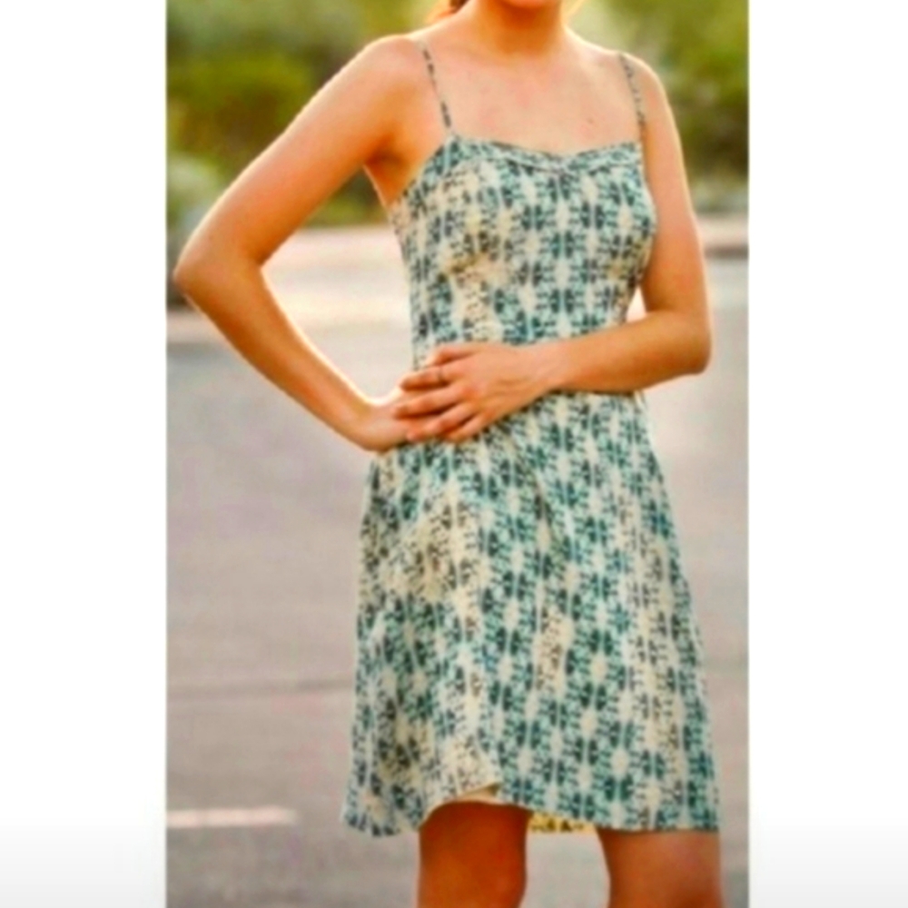 Anthropologie Moulinette Soeurs 8 Sangatte Dress Silk With Pockets Cream Green